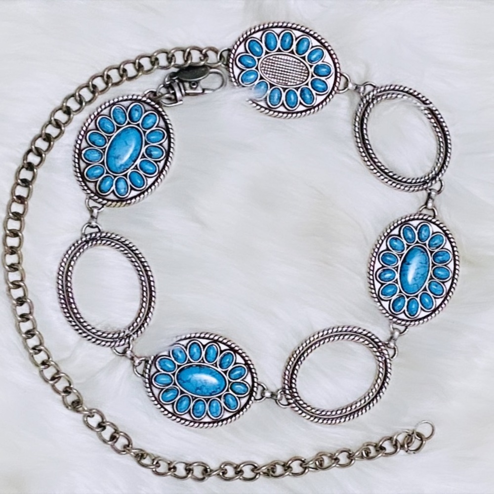 Turquoise and silver tone Chico’s belt - Picture 1 of 11
